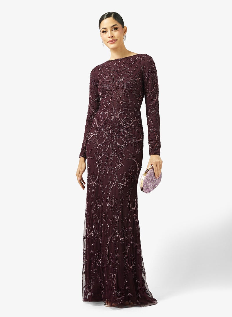 MARYISA Boat Neck  Sequin Maxi Dress - Image 4